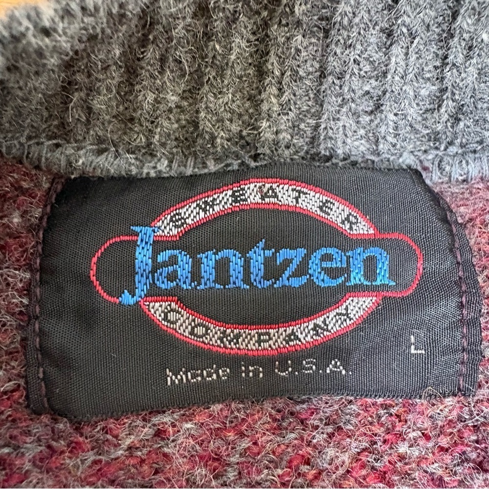JANTZEN Vintage 90s Wool Blend Fair Isle Nordic Ski Stripe Crewneck Sweater USA - Picture 6 of 12